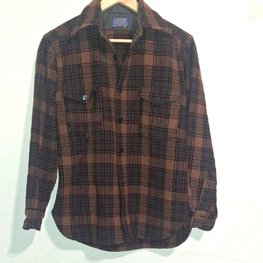 Vintage Pendleton M Brown and Plaid Shirt